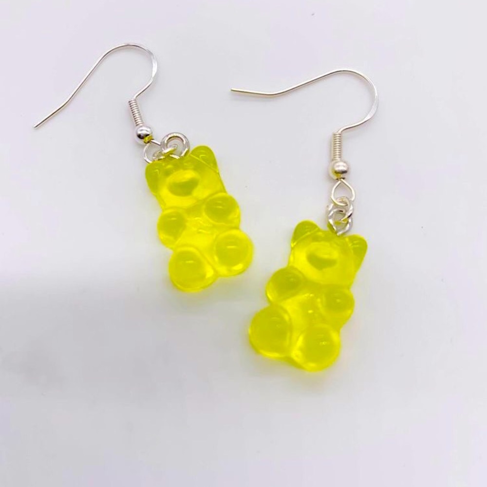 Lime Green Gummy Bear Dangle Earrings